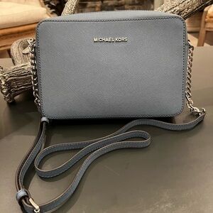 EUC Michael Kors Jet Set Blue Saffiano Leather Crossbody Purse